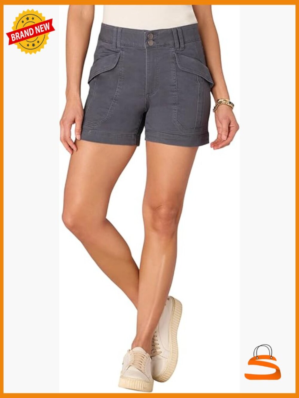 Mid Rise Denim Utility Shorts with Cargo Pockets